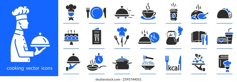 kitchen icon set, cooking icons, chef concept simple symbols, flat vector illustration, outline editable stroke