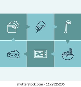 Kitchen icon set and cooking spoon with cheese, salt shaker and pasta. Electronic oven related kitchen icon vector for web UI logo design.
