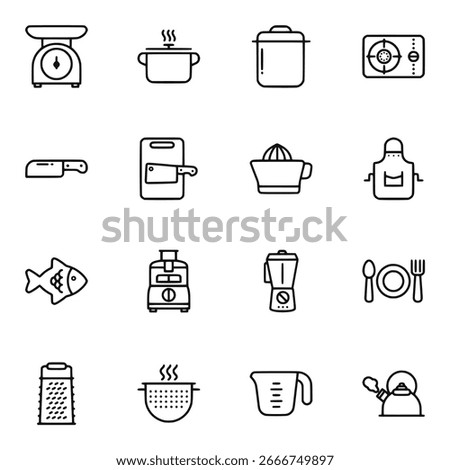Kitchen Icon Set Cooking Utensils and Kitchenware Vector Collection