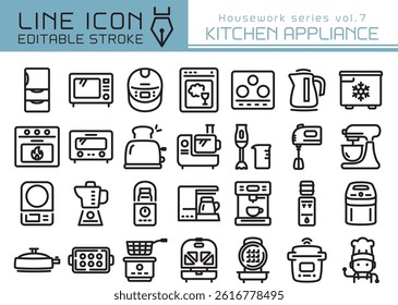 Kitchen appliance vector icon set. Editable line stroke.