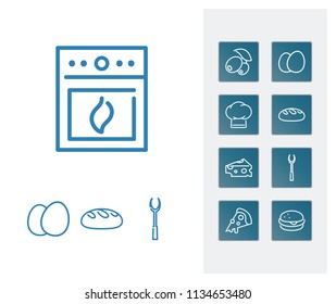 Kitchen icon set and eggs with burger, cooking fork and bread. Breakfast related kitchen icon vector for web UI logo design.