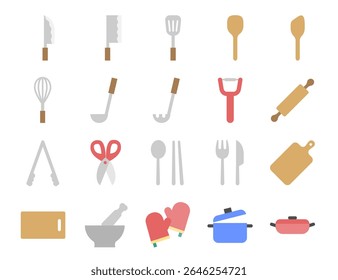 Kitchen icon set. Flat color style