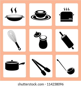 kitchen icon set, food and drink icon set