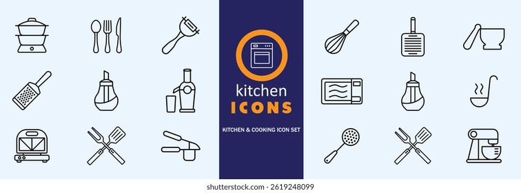 kitchen icon set with food drink and cooking symbols