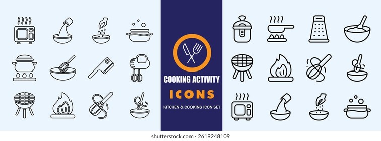 kitchen icon set with food drink and cooking symbols