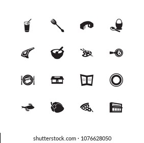 Kitchen icon set and fork with drawing, cooking bowl and fish. Steak related kitchen icon vector for web UI logo design.