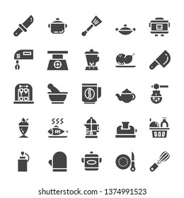 Kitchen icon set with glyph style vector illustration