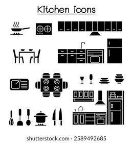 Kitchen icon set in glyph style