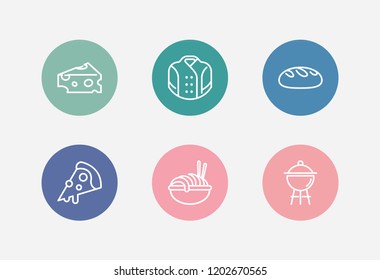 Kitchen icon set and grill with cheese, pasta and chef uniform. Spaghetti related kitchen icon vector for web UI logo design.