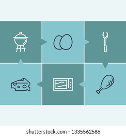 Kitchen icon set and grill with meat, cooking fork and eggs. Chicken leg related kitchen icon vector for web UI logo design.