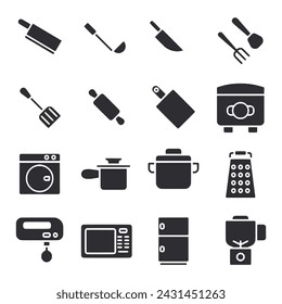 Conjunto de iconos de cocina aislado en blanco