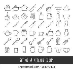 Kitchen icon set isolated vector illustration in line style. Outline kitchen sign collection.