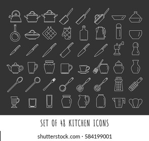 Kitchen icon set isolated vector illustration in line style. Outline kitchen sign collection.