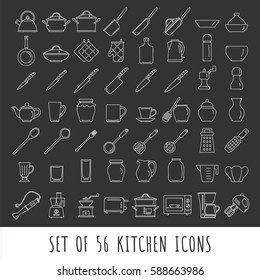 Kitchen icon set isolated vector illustration in line style. Outline kitchen sign collection.