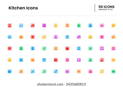 Kitchen icon set. itchen, icon, cooking, vector, cook, set, food, symbol, line, spoon, pot, chef, restaurant, utensil, fork, plate. Vector gradient icon illustration