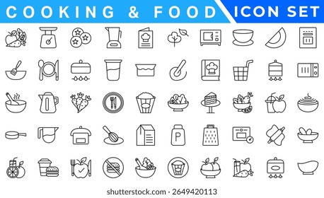 Kitchen icon set. Line style. Cooking icon.