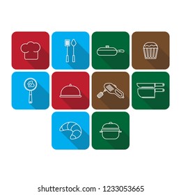 kitchen icon set with long shadow