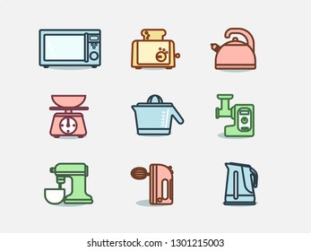 Kitchen icon set, outline style. Vector illustration. Color set