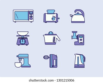 Kitchen icon set, outline style. Vector illustration. Color set