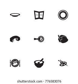 Kitchen icon set with plate, cooking egg and drawing. Set of meal related kitchen icon vector items for web mobile logo design.