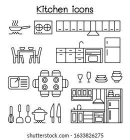 Kitchen icon set in thin line style