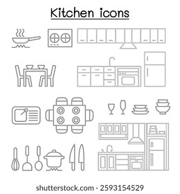 Kitchen icon set in thin line style