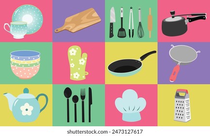 kitchen icon set, kitchen utensils