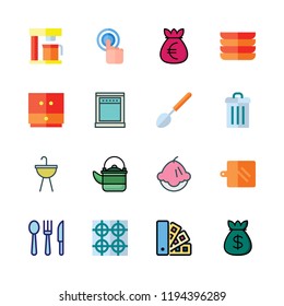 kitchen icon set. vector set about kitchen board, ladle, muffin and cabinet icons set.