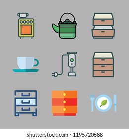 kitchen icon set. vector set about kettle, cabinet, mixer and restaurant icons set.