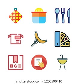 kitchen icon set. vector set about squeezer, home repair, sausage and towel icons set.