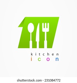 Kitchen icon spoon, knife, fork menu sign