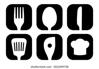 Kitchen icon symbols buttons fork knife spoon spatula and hat