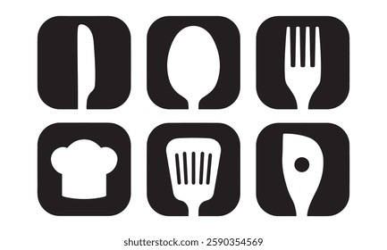 Kitchen icon symbols buttons fork knife spoon spatula and hat