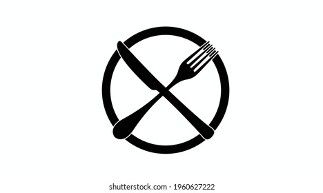 Kitchen icon. Vector illustration with crossed knife and fork in a circle