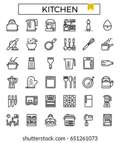 Kitchen icon vector illustration flat design line icons set for ui, ux, web, app design