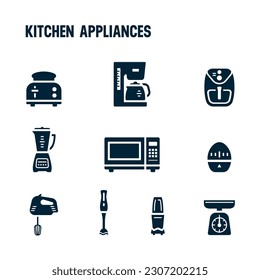 Kitchen Icons, Kitchen Appliances Vector Set. Filled icon design.