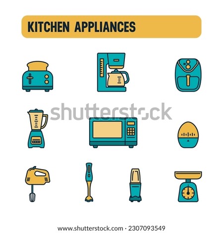 Kitchen Icons, Kitchen Appliances Vector Set. Color icon design.