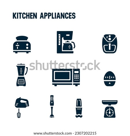 Kitchen Icons, Kitchen Appliances Vector Set. Filled icon design.