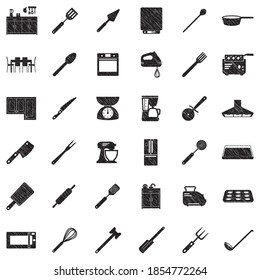 Kitchen Icons. Black Scribble Design. Vector Illustration.
