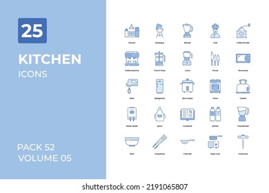 Sammlung von Küchensymbolen. Set enthält Symbole wie Frittewanne, Küchenlöffel, Kochschüssel und mehr