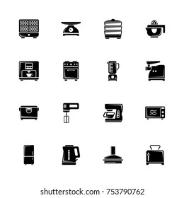 Kitchen icons - Expand to any size - Change to any colour. Flat Vector Icons - Black Illustration on White Background.