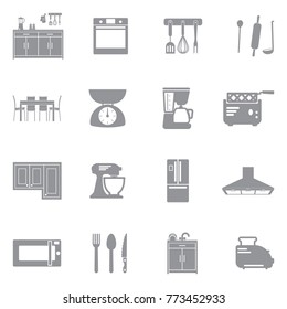 Kitchen Icons. Gray Flat Design. Vector Illustration. 