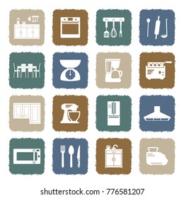 Kitchen Icons. Grunge Color Flat Design. Vector Illustration. 
