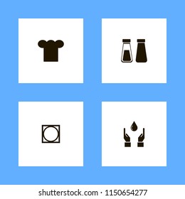 kitchen icons. hands drop, salt pepper shaker, chef cap and tumble dry vector icons set