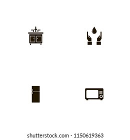 kitchen icons. microwave, hands drop, faucet and fridge vector icons set