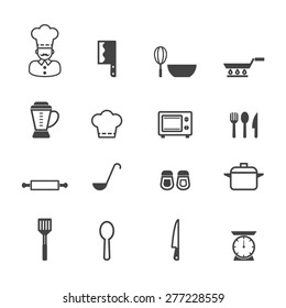kitchen icons, mono vector symbols