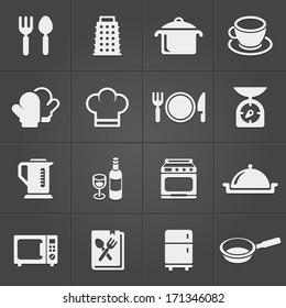 Kitchen icons on black background. Vector illustration