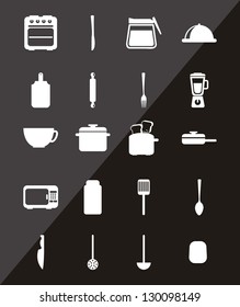 kitchen icons over black background. vector illustration