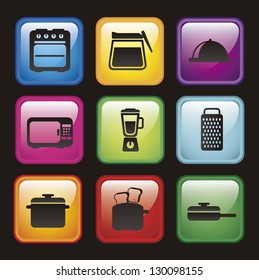kitchen icons over black background. vector illustration