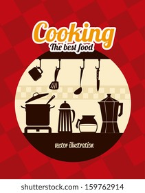 kitchen icons over red background vector illustration 